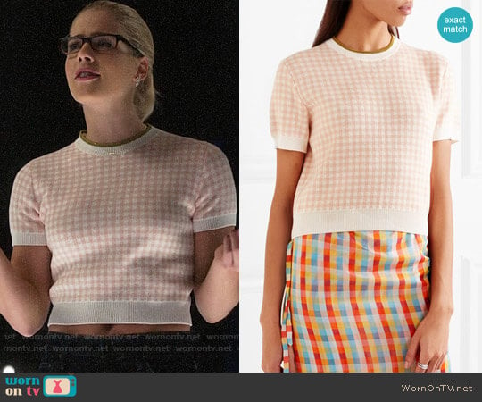 Miu Miu Checked Top worn by Felicity Smoak (Emily Bett Rickards) on Arrow