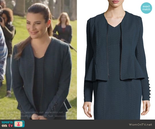 Ava Zip-Front Textured Knit Jacket by Nanette Lepore worn by Valentina Barella (Lea Michele) on The Mayor