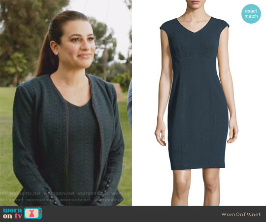 Sophia V-Neck Cap-Sleeve Textured Sheath Dress by Nanette Lepore worn by Valentina Barella (Lea Michele) on The Mayor