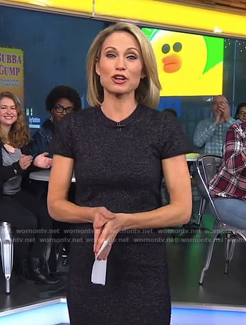 Amy’s navy knitted top and pencil skirt on Good Morning America