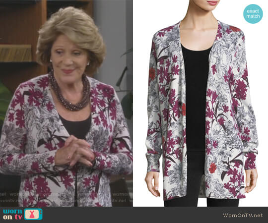 Cashmere Floral-Print Open-Front Cardigan by Neiman Marcus Cashmere Collection worn by Judy Roberts (Linda Lavin) on 9JKL