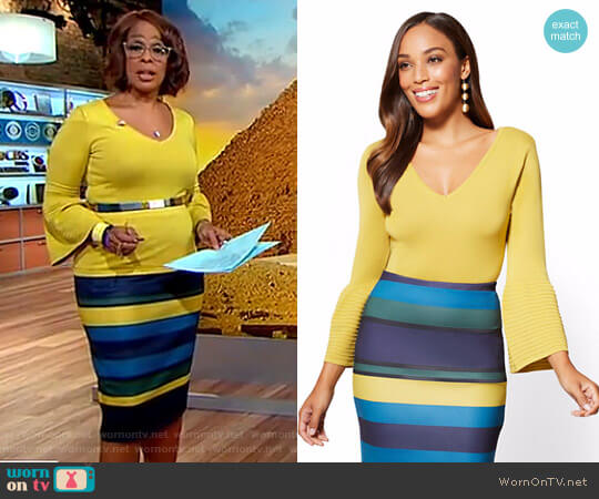 WornOnTV: Gayle’s yellow bell sleeve top and striped pencil skirt on ...