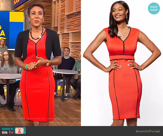 Piped V-Neck Sheath Dress by New York & Company worn by Robin Roberts on Good Morning America