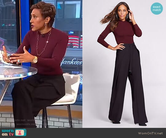 Mock Neck Sweater Bodysuit Wrap Pants by New York & Company worn by Robin Roberts on Good Morning America