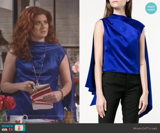 Adena Sleeveless Scarf Top by OSMAN worn by Grace Adler (Debra Messing) on Will and Grace