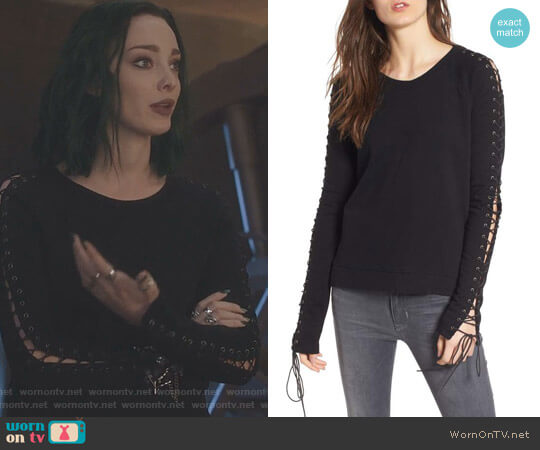 Lace-Up Sleeve Sweatshirt by Pam & Gela worn by Lorna Dane (Emma Dumont) on The Gifted