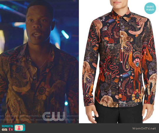 Monkey Print Slim Fit Button-Down Shirt by Paul Smith worn by Jeff Colby (Sam Adegoke) on Dynasty