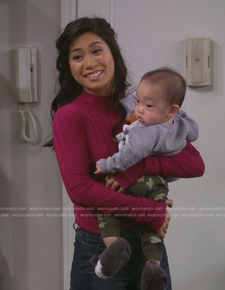 Eve's pink ribbed sweater on 9JKL