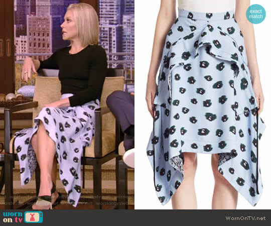 Draped Printed Skirt by Proenza Schouler worn by Kelly Ripa on Live with Kelly and Mark