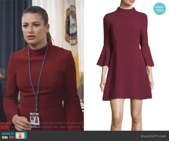 Califa Mock-Neck Bell-Sleeve Crepe Mini Dress by Rachel Zoe worn by Valentina Barella (Lea Michele) on The Mayor