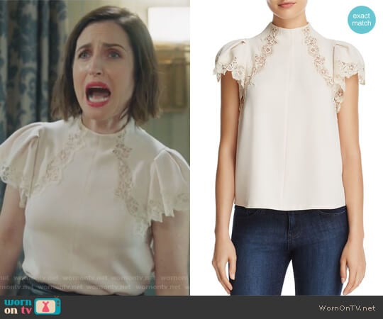 Lace-Inset Top by Rebecca Taylor worn by Jennifer Short (Zoe Lister-Jones) on Life in Pieces