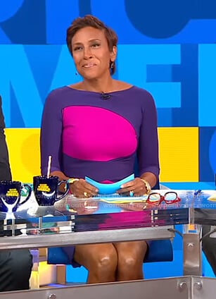 Robin’s purple and pink colorblock dress on Good Morning America