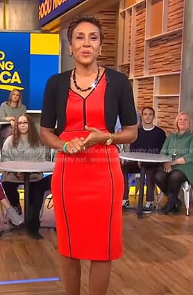 Robin’s red piped dress on Good Morning America