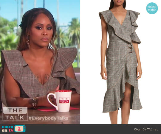 Check Wool Faux Wrap Dress by Self Portrait worn by Eve on The Talk