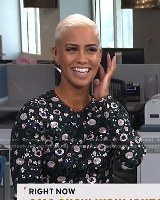 Sibley’s black floral sequin top on Live from E!