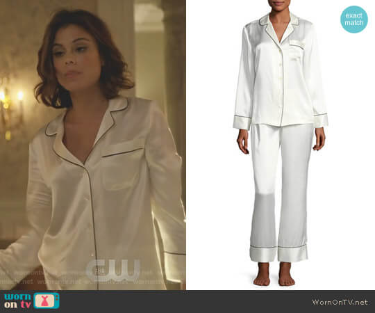 Silk Satin Two-Piece Pajama Set by Neiman Marcus worn by Cristal Flores (Nathalie Kelley) on Dynasty