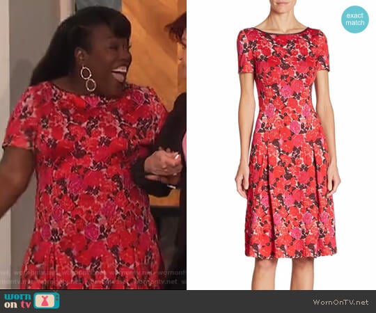 Floral-Print Boatneck Dress by St. John worn by Sheryl Underwood on The Talk