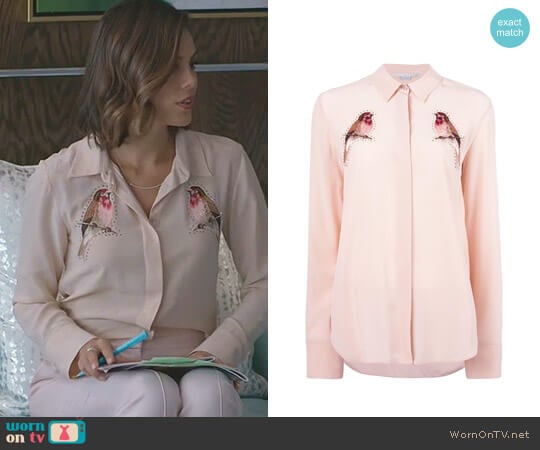 Embroidered Robin Crystal Shirt by Stella McCartney worn by Cristal Flores (Nathalie Kelley) on Dynasty