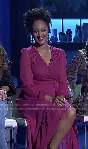 Tamera’s pink ruffled wrap dress on The Real