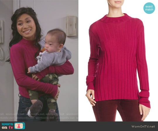 Rib Mock-Neck Sweater by Theory worn by Eve Roberts (Liza Lapira) on 9JKL