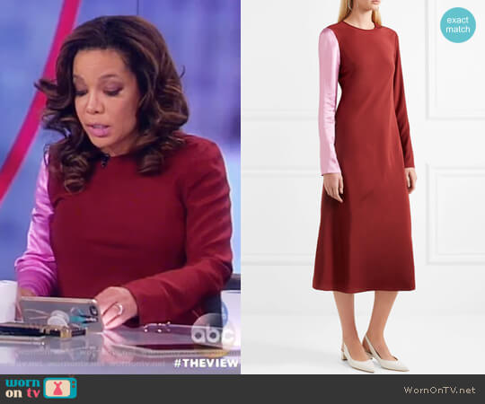 Two-tone silk-satin and crepe midi dress by Tibi worn by Sunny Hostin on The View