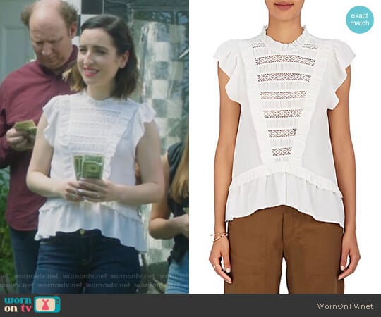 Lois Embellished Silk Peplum Top by Ulla Johnson worn by Jennifer Short (Zoe Lister-Jones) on Life in Pieces