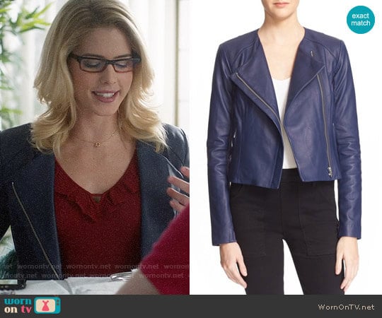 Veda Dali Leather Jacket in Lapis worn by Felicity Smoak on Supergirl