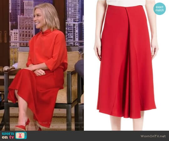 Satin Crepe Godet Skirt by Victoria Beckham worn by Kelly Ripa on Live with Kelly and Mark