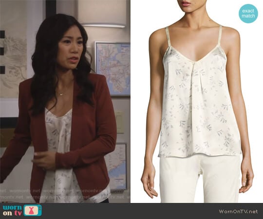 Two-Tone Floral-Print Silk Camisole Top by Vince worn by Eve Roberts (Liza Lapira) on 9JKL