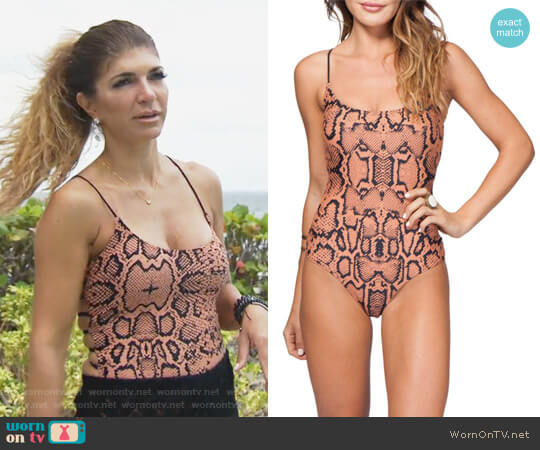 'Wild One' Snake Print One-Piece Swimsuit by Rip Curl worn by Teresa Giudice on The Real Housewives of New Jersey