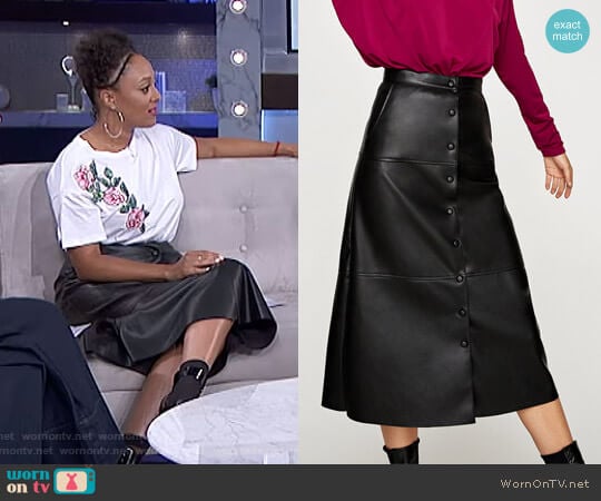 Faux Leather Midi Skirt by Zara worn by Tamera Mowry on The Real