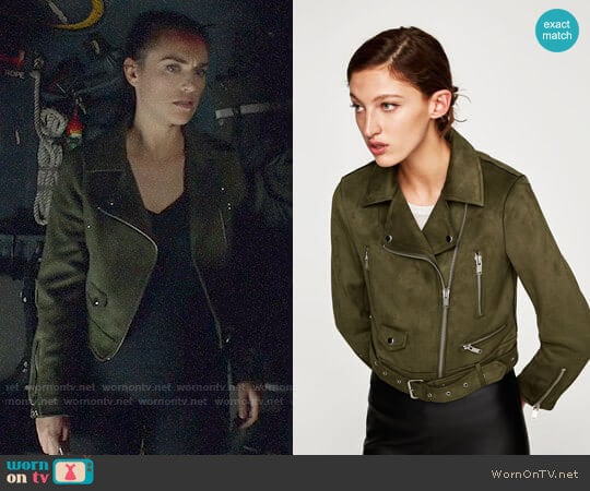 Zara Faux Suede Biker Jacket worn by Lena Luthor (Katie McGrath) on Supergirl