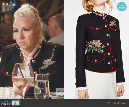 Black Jacket with Embroidery by Zara worn by Margaret Josephs on The Real Housewives of New Jersey