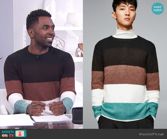 Soft Paneled Sweater by Zara worn by Justin Sylvester on E! News