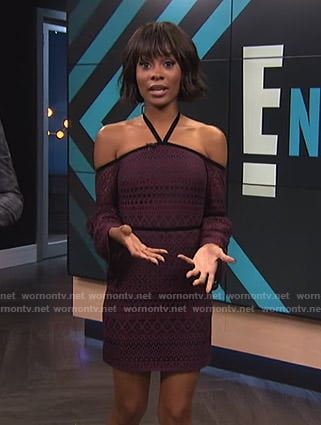 Zuri's purple halterneck lace dress on E! News