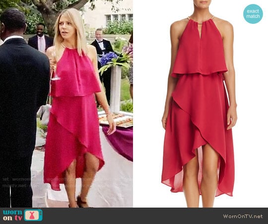 Adrianna Papell Necklace-Halter Ruffled High/Low Dress worn by Mackenzie Murphy (Kaitlin Olson) on The Mick