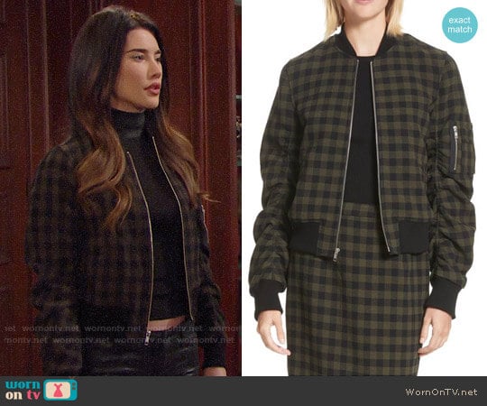 ALC Andrew Checked Bomber Jacket worn by Steffy Forrester (Jacqueline MacInnes Wood) on The Bold and the Beautiful