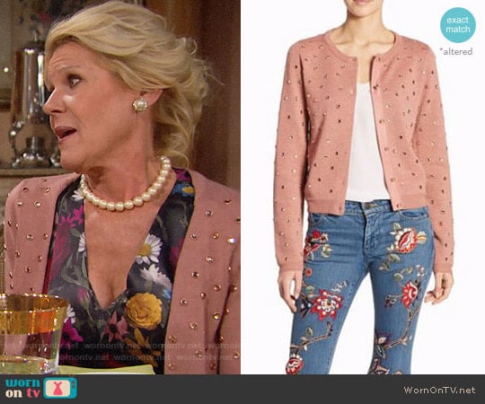 Alice + Olivia Rhuty Rhinestone Cardigan worn by Pamela Douglas (Alley Mills) on The Bold and the Beautiful