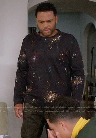 Andre's fireworks print sweatshirt on Black-ish