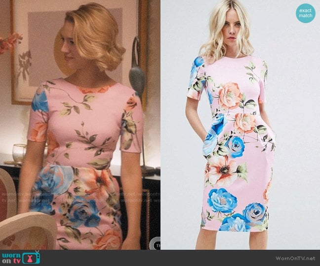 ASOS Midi Wiggle Dress In Pink Floral Print worn by Petra Solano (Yael Grobglas) on Jane the Virgin