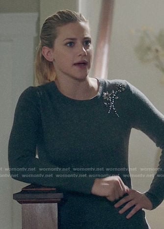 Betty’s grey flower embellished sweater on Riverdale