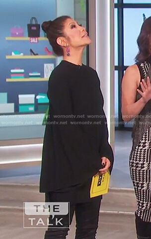 Julie’s black bell sleeve mini dress on The Talk