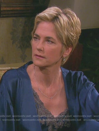 Eve’s blue satin embroidered robe and camisole on Days of Our Lives