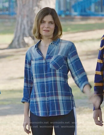 Heather's blue plaid long sleeve shirt on Life in Pieces