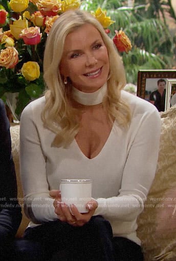 Brooke's white choker neck sweater on The Bold and the Beautiful