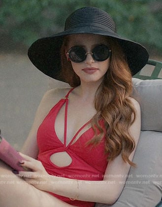 Cheryl's red one-piece swimsuit with cutouts on Riverdale