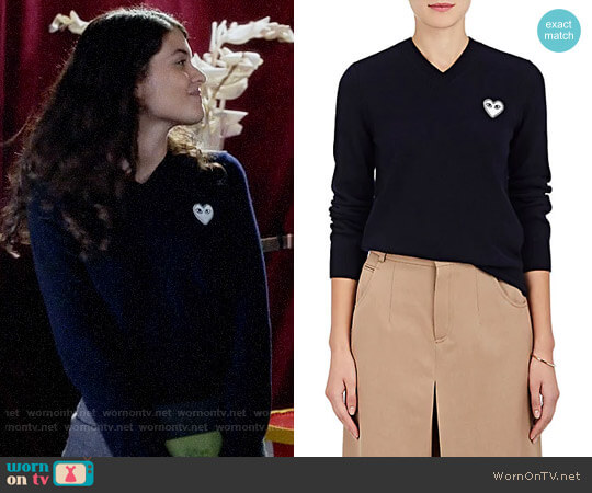 Comme Des Garcons PLAY Wool V-Neck Sweater worn by Sabrina Pemberton (Sofia Black D'Elia) on The Mick