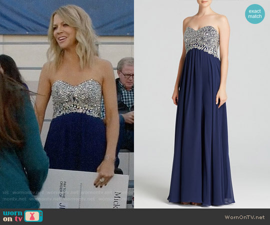 Decode 1.8 Strapless Embellished Bodice & Chiffon Skirt Gown worn by Mackenzie Murphy (Kaitlin Olson) on The Mick