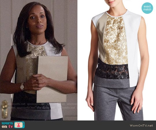 Derek Lam Sleeveless Lace Colorblock Blouse worn by Olivia Pope (Kerry Washington) on Scandal