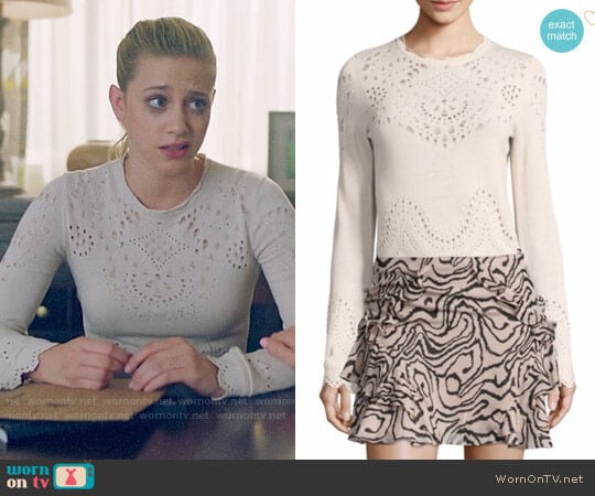 Derek Lam 10 Crosby Pointelle Cotton Sweater worn by Betty Cooper (Lili Reinhart) on Riverdale